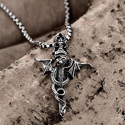 Rock Punk 316L Surgical Stainless Steel Skull Pendant Necklaces For Men&nbsp;NJEW-BB01295