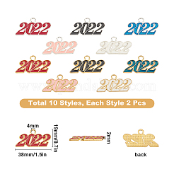 合金エナメルチャーム  カドミウムフリー＆鉛フリー  新年2022  ゴールデン＆シルバー  19x38x2mm  穴：4mm  20個/箱&nbsp;PALLOY-SC0002-94-RS