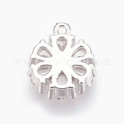 真鍮製チャーム  キュービックジルコニア付き  花  透明  プラチナ  11x9.5x3mm  穴：0.8mm&nbsp;KK-O106-22P