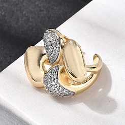 Brass Micro Pave Clear Cubic Zirconia Cuff Rings for Women&nbsp;RJEW-H262-01G