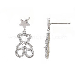 Brass Micro Pave Clear Cubic Zirconia Stud Earring Findings&nbsp;KK-S356-620P-NF