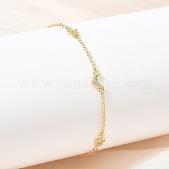 Brass Micro Pave Clear Cubic Zirconia Moon Star Link Chain Bracelets&nbsp;KK-CBA6980-28G