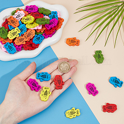 98Pcs 7 Colors Printed Wood Beads&nbsp;WOOD-SC0001-68