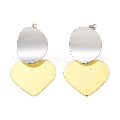 Two Tone Heart Brass Dangle Stud Earrings for Women&nbsp;EJEW-U057-02GP-B