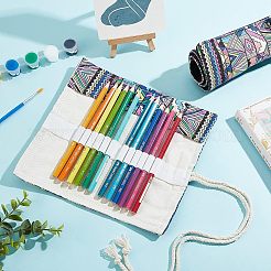 2個 2スタイル ハンドメイド キャンバス ペンシルロール ラップ  多目的ロールアップペンシルケース  ペンカーテン  エスニックスタイル  ペンシルホルダーオーガナイザーの着色用  幾何学的模様  217~357x200~405x3.5~4mm  1個/スタイル&nbsp;ABAG-NB0001-58