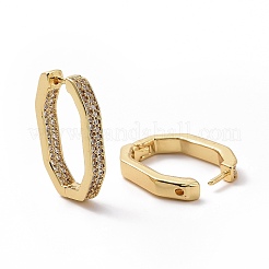 クリアキュービックジルコニアオーバルフープピアス  女性のための真鍮のアクセサリー  ゴールドカラー  20.5x14x3mm  ピン：0.7mm&nbsp;EJEW-I280-07G