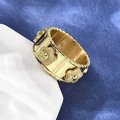 304ステンレススチール製フラワーワイドフィンガーリング女性用  18KGP本金メッキ  usサイズ8 1/2(18.5mm)&nbsp;RJEW-A060-02G