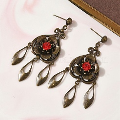 電気メッキ真鍮シャンデリアピアス  花  アンティークブロンズ  63x28.5mm&nbsp;EJEW-Z129-05AB