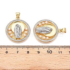 Brass Micro Pave Cubic Zirconia with ABS Imitation Pearl Pendants&nbsp;KK-T070-18G