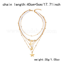 Summer Beach Alloy Starfish Pendant Natural Shell & Polymer Clay Heishi Beaded & Plastic Pearl Multi-Layered Necklaces for Women&nbsp;FS-WGF3BD7-11