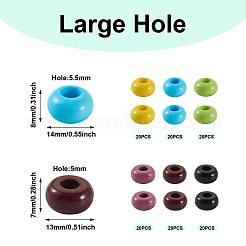 120個6色不透明アクリルヨーロピアンビーズ  大穴ビーズ  ロンデル  ミックスカラー  13~14x7~8mm  穴：5~5.5mm  20個/カラー&nbsp;SACR-TA0001-24