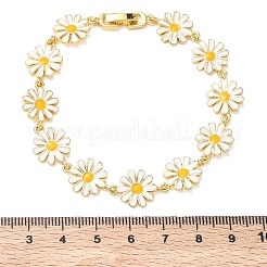 Brass & Enamel Daisy Link Chain Bracelets for Women&nbsp;BJEW-A171-03G