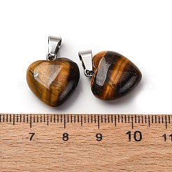 天然石タイガーアイペンダント  プラチナブラスループ付き  ハート  18~19x15~15.5x7~10mm  穴：6x2.5~3mm&nbsp;G-I311-A07