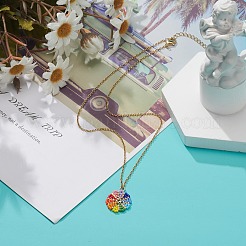 レインボーカラーの日本のシード編み花ペンダントネックレス、304ステンレススチールチェーン付き、女性用  カラフル  15.94インチ（40.5cm）&nbsp;NJEW-MZ00004