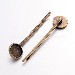 アンティークブロンズ鉄毛ボビーピンパーツ  フラットラウンド  ニッケルフリー  54x14mm  トレイ：12mm&nbsp;X-IFIN-Q101-5-NF