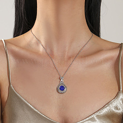 Alloy Glass Temperature Sensing Color Changing Mood Hollow Teardrop Pendant Cable Chain Necklaces for Women&nbsp;PW-WG81C57-01