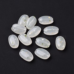 ポイント模様ビーズ付き不透明アクリル  ライス  ホワイト  13.4~14.3x9.2x5.3~5.5mm  穴：1.8mm&nbsp;OACR-G010-01D
