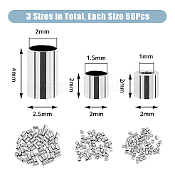 180個 3スタイル 304ステンレススチールスペーサービーズ  コラム  ステンレス鋼色  2~4x2mm  内径：1~2.5mm  60個/スタイル&nbsp;STAS-DC0015-11