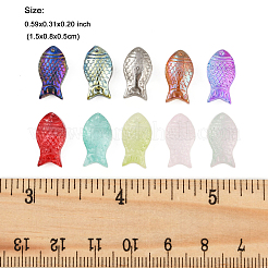 50個5色透明スプレー塗装ガラスビーズ  魚  ミックスカラー  15x8x5mm  穴：1mm  5個/カラー&nbsp;GLAA-FP0001-41
