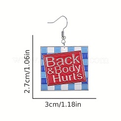 Square with Word Back & Body Hurts Acrylic Dangle Earrings&nbsp;FS-WGDBEE3-01