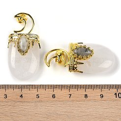 天然石クオーツクリスタルペンダント  ムーンチャーム  ラックメッキ金メッキ真鍮のパーツ  鉛フリー＆カドミウムフリー  43.5~45x20~22x14.5~15.5mm  穴：6.5x5mm&nbsp;G-L524-17G-10