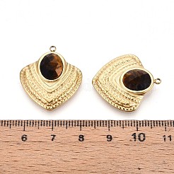 天然石タイガーアイペンダント  ハートチャーム  304ステンレススチールセッティング  14KGP本金メッキ  25x23x6~7mm  穴：1.5mm&nbsp;STAS-N109-193B-G