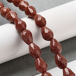 合成ゴールドストーン金砂石ビーズ連売り  多面カットティアドロップ  10x7mm  穴：1.2mm  約20個/連  7.87''（20センチメートル）&nbsp;G-P520-B26-01