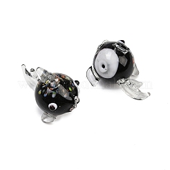 手作りランプワークビーズ  フグ  ブラック  16~17x27~28x19~21mm  穴：1.1mm&nbsp;LAMP-D305-02B