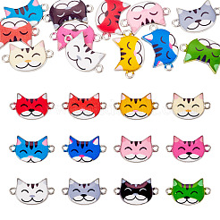 12色の合金エナメル子猫コネクタチャーム12個  プラチナ  猫の形のリンク  ミックスカラー  13.5x22.5x2mm  穴：2mm  1pc /カラー&nbsp;FIND-TA0008-95
