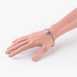 変色しにくい304ステンレススチール製カフバングル  ハートチャームの腕輪  ステンレス鋼色  61mm&nbsp;BJEW-JB02389-01