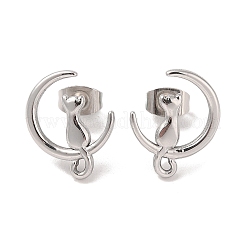 Non-Tarnish 3 Pairs 304 Stainless Steel Moon Cat Stud Earrings for Women&nbsp;EJEW-K279-05P