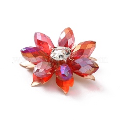 ワイヤーラップガラスカボション  ライトゴールドメッキアイアン製パーツ  花  レッド  27x27x8.5mm&nbsp;FIND-A020-01A