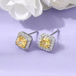 Brass Micro Pave Cubic Zirconia Stud Earrings&nbsp;EJEW-G471-06P
