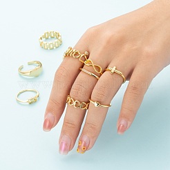 9Pcs 9 Style Brass Cuff Rings&nbsp;RJEW-LS0001-11G
