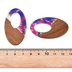 透明樹脂とクルミ材のペンダント  金箔を施した楕円形の中空チャーム  モーブ  49.5x28x4mm  穴：2mm&nbsp;RESI-T057-02G