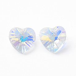 ハート電気メッキガラスチャーム  シルバーメッキのボトム  多面カット  クリアAB  10x10x5.5mm  穴：1.2mm  48個/ボードについて  4ボード/ボックス&nbsp;EGLA-N006-012D