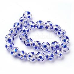 手作り銀箔ランプワークビーズ連売り  ラウンド  水玉模様  ブルー  12mm  穴：1mm  25個/連  11.2インチ&nbsp;FOIL-L016-D02