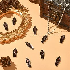 合金エナメルチャーム  スケルトンチャーム付き棺  プラチナ  21.3x8.3x1.7mm  穴：1.4mm  10個/セット&nbsp;ENAM-CJC0021-01