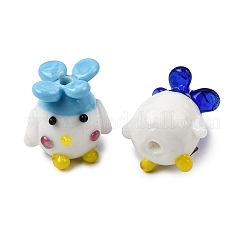 手作りランプワークビーズ  ひよこと花  ミックスカラー  17x17x14mm  穴：2mm&nbsp;LAMP-Z024-01