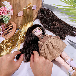 2個 2色 イミテーションモヘア ロングストレート ドールウィッグ  DIYの女の子のためのbjdメイキングアクセサリー  ミックスカラー  800mm  1pc /カラー&nbsp;DOLL-GL0001-06
