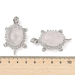 天然石クオーツクリスタルペンダント  ラックメッキプラチナトーン真鍮カメチャームラインストーン付き  カドミウムフリー＆鉛フリー  48.5x28.5x14mm  穴：7x4mm&nbsp;G-A095-04P-03