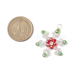 電気メッキガラスビーズペンダント  金色の銅線付き  スノーフレーク  カラフル  37.5x28x4mm  穴：4mm&nbsp;PALLOY-JF03086