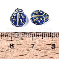 ガラスビーズ  ビートル  ゴールドライン入り  ミディアムブルー  9x8x5mm  穴：1mm&nbsp;GLAA-T021-93M-04