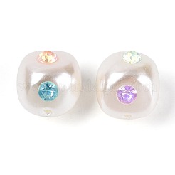ABSプラスチックパール調ビーズ  天然石風  ナゲット  ラインストーン付き  乳白色  14~15x13x12.5mm  穴：2mm&nbsp;SACR-T017-77A
