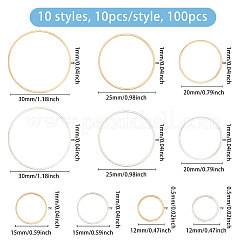 真鍮製ラウンドリンクリング100個、10スタイル  ミックスカラー  12~30x0.5~1mm  10個/スタイル&nbsp;KK-CA0003-74