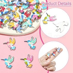 30個6色合金エナメルコネクタチャーム  プリントされた鳩のリンク  プラチナ  ミックスカラー  23x20x1.5mm  穴：1.6mm  5個/カラー&nbsp;FIND-CJ0004-39