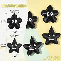 4スタイルのイミテーションレザーペンダント2個  花と星のチャーム  ブラック  83~83.5x78~81x25mm  穴：5.5~7x1~2mm  2個/スタイル&nbsp;FIND-YW0007-59