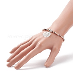 Two Tone Brass Round Beaded Stretch Bracelet with Flower Charm for Women&nbsp;BJEW-JB08598