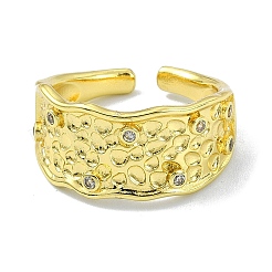 Textured Brass with Cubic Zirconia Open Cuff Ring&nbsp;RJEW-B051-10G