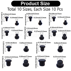 100個 10スタイル シリコンボトルシールプラグ  ブラック  6.5~17.5x6.5~10mm  10個/スタイル&nbsp;FIND-GF0008-85
